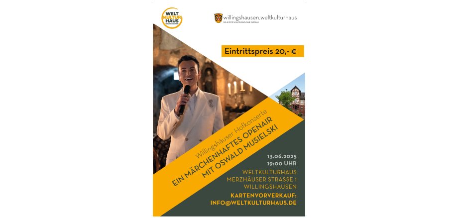 Plakat zu Hofkonzert Oswald Musielski am 13.06.2025 in Willingshausen, Inhalt des Plakats wird auch im Text auf dieser Seite wiedergegeben