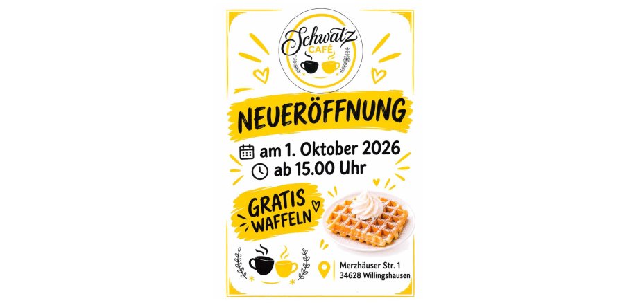 Plakat mit Infos zur Neueröffnung, alle Inhalte befinden sich im Text zum Beitrag.